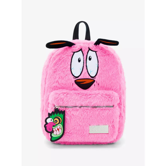 Courage The Cowardly Dog Fuzzy Pink Plush Figural Mini Backpack NEW - Picture 1 of 4